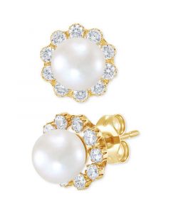 Cultured Freshwater Pearl (5mm) & Lab-Created White Sapphire (3/8 ct. t.w.) Stud Earrings in 14k Gold