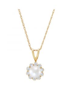 Cultured Freshwater Pearl (5mm) & Lab-Created White Sapphire (1/5 ct. t.w.) 18" Pendant Necklace in 14k Gold