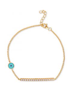 Cubic Zirconia Linear Cluster & Evil Eye Link Bracelet in 18k Gold-Plated Sterling Silver, Created for Macy's