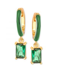 Green Cubic Zirconia & Green Enamel Dangle Hoop Earrings in 18k Gold-Plated Sterling Silver, Created for Macy's