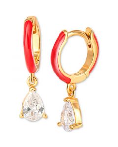 Cubic Zirconia & Red Enamel Dangle Hoop Earrings in 18k Gold-Plated Sterling Silver, Created for Macy's