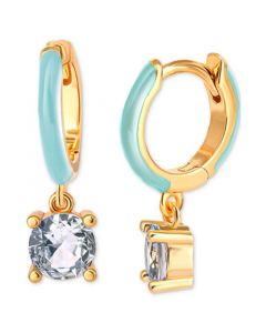 Blue Cubic Zirconia & Blue Enamel Dangle Hoop Earrings in 18k Gold-Plated Sterling Silver, Created for Macy's