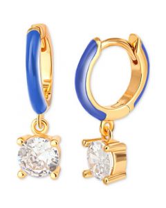 Cubic Zirconia & Blue Enamel Dangle Hoop Earrings in 18k Gold-Plated Sterling Silver, Created for Macy's