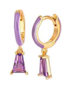 Purple Cubic Zirconia & Purple Enamel Dangle Hoop Earrings in 18k Gold-Plated Sterling Silver, Created for Macy's