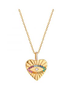 Multicolor Cubic Zirconia Evil Eye Heart Pendant Necklace in 18k Gold-Plated Sterling Silver, 16" + 2" extender, Created for Macy's