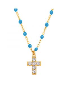 Cubic Zirconia Cross & Beaded Chain Pendant Necklace in 18k Gold-Plated Sterling Silver, 16" + 2" extender, Created for Macy's