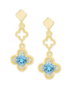 Lab-Created Aquamarine (7/8 ct. t.w.) & Lab-Created White Sapphire (1/4 ct. t.w.) Quatrefoil Drop Earrings in 14k Gold-Plated Sterling Silver