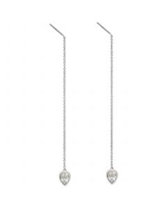 White Topaz Bezel Pear Threader Earrings in Sterling Silver