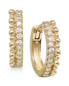 Diamond Pavé & Bead Extra Small Hoop Earrings (1/6 ct. t.w.) in 14k Gold, 0.47"