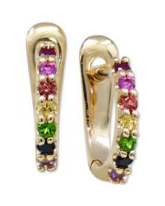 Multi-Sapphire Extra Small Hoop Earrings in 14k Gold, 0.37"