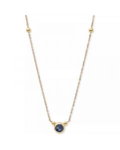 Sapphire Bezel Solitaire Pendant Necklace in 14k Gold, 14" + 2" extender (Also in Moonstone)