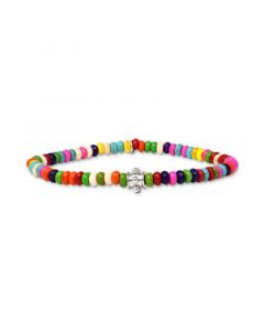 Multicolor Turquoise Beaded Stretch Bracelet in Sterling Silver