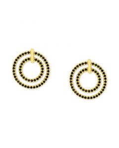 Black Spinel Double Circle Doorknocker Earrings (7/8 ct. t.w.) in 14k Gold-Plated Sterling Silver