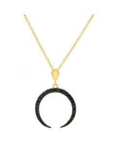 Black Spinel Crescent 18" Pendant Necklace (3/4 ct. t.w.) in 14k Gold-Plated Sterling Silver