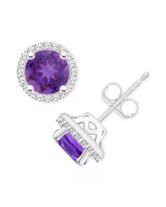 Amethyst (1-1/2 ct. t.w.) & Diamond (1/5 ct. t.w.) Halo Stud Earrings in Sterling Silver (Also in Citrine, Garnet, Peridot, & Blue Topaz)