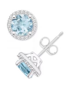 Aquamarine (1-1/2 ct. t.w.) & Diamond (1/5 ct. t.w.) Halo Stud Earrings in Sterling Silver (Also in Opal)