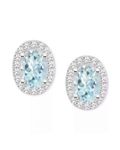 Aquamarine (3/4 ct. t.w.) & Diamond (1/6 ct. t.w.) Oval Halo Stud Earrings in Sterling Silver (Also in Opal)