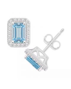 Aquamarine (1 ct. t.w.) & Diamond (1/5 ct. t.w.) Stud Earrings in Sterling Silver (Also in Opal)