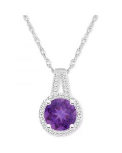 Amethyst (1-1/4 ct. t.w.) & Diamond (1/6 ct. t.w.) Halo 18" Pendant Necklace in Sterling Silver (Also in Citrine, Garnet, Peridot, & Blue Topaz)