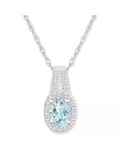 Opal (1/4 ct. t.w.) & Diamond (1/8 ct. t.w.) Halo 18" Pendant Necklace in Sterling Silver, (Also in Aquamarine)