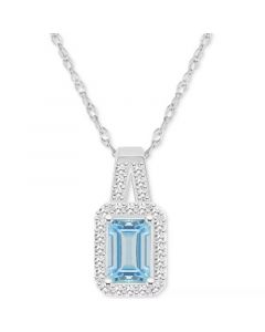 Aquamarine (1/2 ct. t.w.) & Diamond (1/8 ct. t.w.) Halo 18" Pendant Necklace in Sterling Silver (Also in Opal)