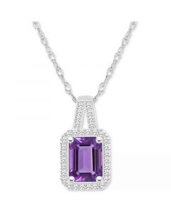 Amethyst (1-5/8 ct. t.w.) & Diamond (1/6 ct. t.w.) Halo 18" Pendant Necklace in Sterling Silver (Also in Citrine, Garnet, Peridot, & Blue Topaz)