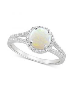 Opal (3/4 ct. t.w.) & Diamond (1/4 ct. t.w.) Halo Split Shank Ring in Sterling Silver