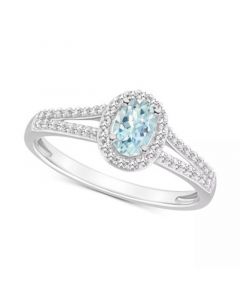 Aquamarine (2/5 ct. t.w.) & Diamond (1/4 ct. t.w.) Oval Halo Ring in Sterling Silver (Also in Opal)