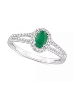 Emerald (1/2 ct. t.w.) & Diamond (1/4 ct. t.w.) Oval Halo Split Shank Ring in Sterling Silver (Also in Ruby & Sapphire)