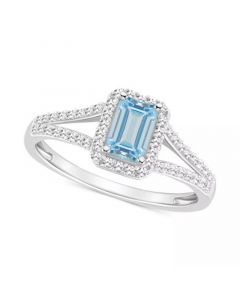 Aquamarine (1/2 ct. t.w.) & Diamond (1/4 ct. t.w.) Split Shank Ring in Sterling Silver (Also in Opal)