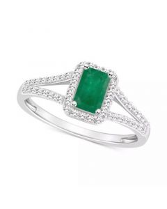 Emerald (1/2 ct. t.w.) & Diamond (1/4 ct. t.w.) Split Shank Ring in Sterling Silver (Also in Ruby & Sapphire)