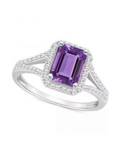 Amethyst (1-5/8 ct. t.w.) & Diamond (1/4 ct. t.w.) Split Shank Ring in Sterling Silver (Also in Citrine, Garnet, Peridot, & Blue Topaz)