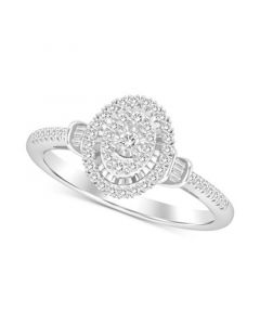 Diamond Baguette & Round Oval Halo Ring (1/4 ct. t.w.) in 10k White Gold