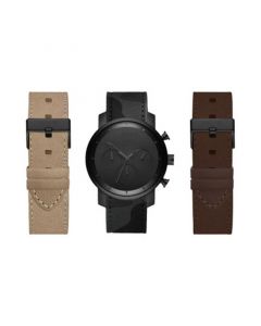 Men's Chronograph Leather Strap Watch 44mm Gift Set