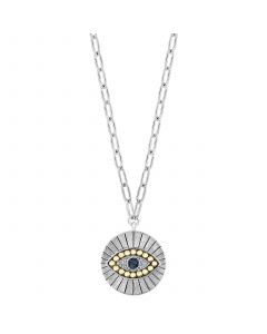 EFFY® Multicolor Diamond Evil Eye Disc 18" Pendant Necklace (1/10 ct. t.w.) in Sterling Silver & 18k Gold-Plate