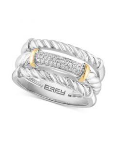 EFFY® Diamond Pavé Triple Row Stack Look Statement Ring (1/10 ct. t.w.) in Sterling Silver & 14k Gold-Plate