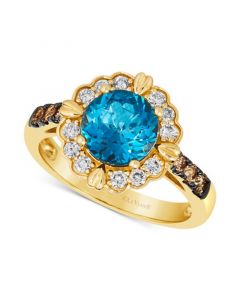 Deep Sea Blue Topaz (2 ct. t.w.) & Diamond (1/5 ct. t.w.) Flower Ring in 14k Gold