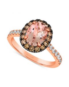 Peach Morganite (1-1/3 ct. t.w.) & Diamond (5/8 ct. t.w.) Halo Ring in 14k Rose Gold