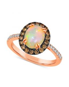 Neopolitan Opal (1 ct. t.w.) & Diamond (1/2 ct. t.w.) Halo Ring in 14k Rose Gold