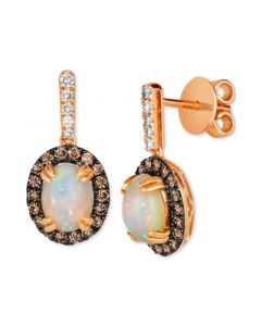 Neopolitan Opal (1-1/5 ct. t.w.) & Diamond (5/8 ct. t.w.) Halo Drop Earrings in 14k Rose Gold