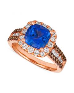 Blueberry Tanzanite (2 ct. t.w.) & Diamond (1 ct. t.w.) Halo Multirow Ring in 14k Rose Gold