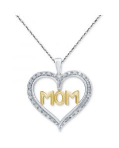 Diamond Mom Heart 18" Pendant Necklace (1/4 ct. t.w.) in Sterling Silver & 14k Gold-Plate