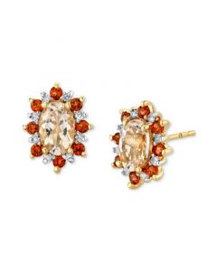 Multi-Gemstone (1-3/8 ct. t.w.) & Diamond (1/10 ct. t.w.) Flower Earrings in 14k Gold