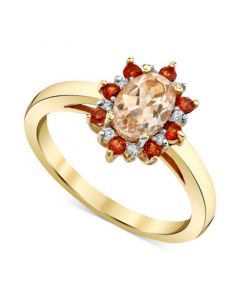 Morganite (1 ct. t.w.), Garnet (1/3 ct. t.w.) & Diamond (1/20 ct. t.w.) Halo Ring in 14k Gold