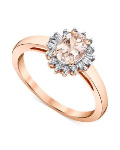 Morganite (1 ct. t.w.) & Diamond (1/5 ct. t.w.) Baguette Halo Ring in 10k Rose Gold