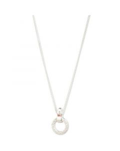 Cubic Zirconia Circle Pendant Necklace in Sterling Silver, 16" + 3" extender