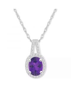 Amethyst (1-1/5 ct. t.w.) & Diamond (1/6 ct. t.w.) Oval Halo 18" Pendant Necklace in Sterling Silver (Also in Citrine, Garnet, Peridot, & Blue Topaz)