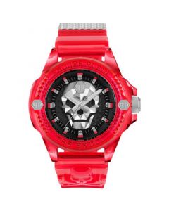 Men's The $kull Red Transparent Silicone Strap Watch 45mm