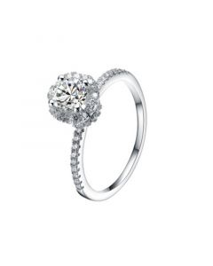 Sterling Silver White Gold Plated Round Clear Cubic Zirconia Solitaire Ring