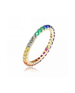 Sterling Silver 14K Gold Plating Cubic Zirconia Multicolored Eternity Ring